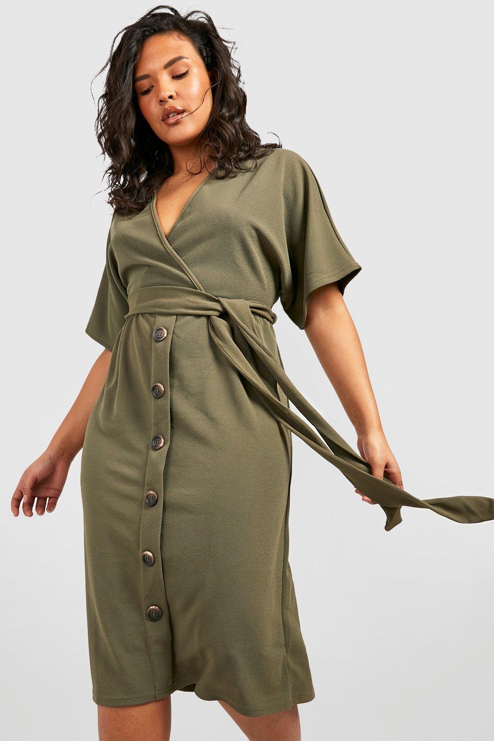 Plus Belted Button Down Midi Dress boohoo