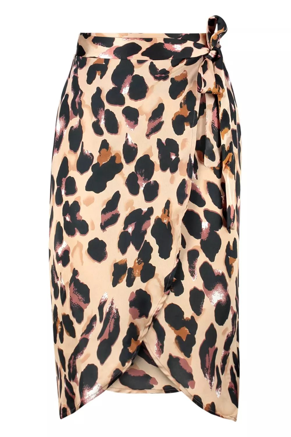 Ozi leopard print satin wrap front midi skirt shop