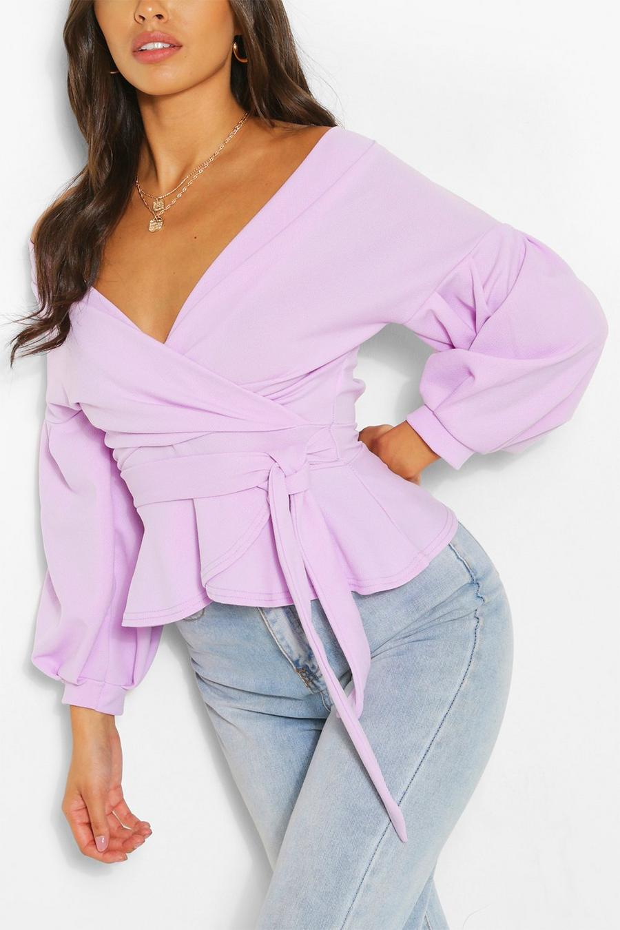 Petite schulterfreie Bluse, Lilac violet image number 1