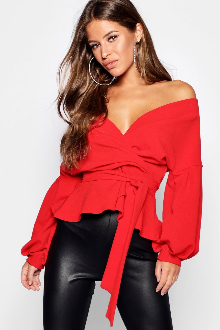 Red Petite Off The Shoulder Blouse image number 1