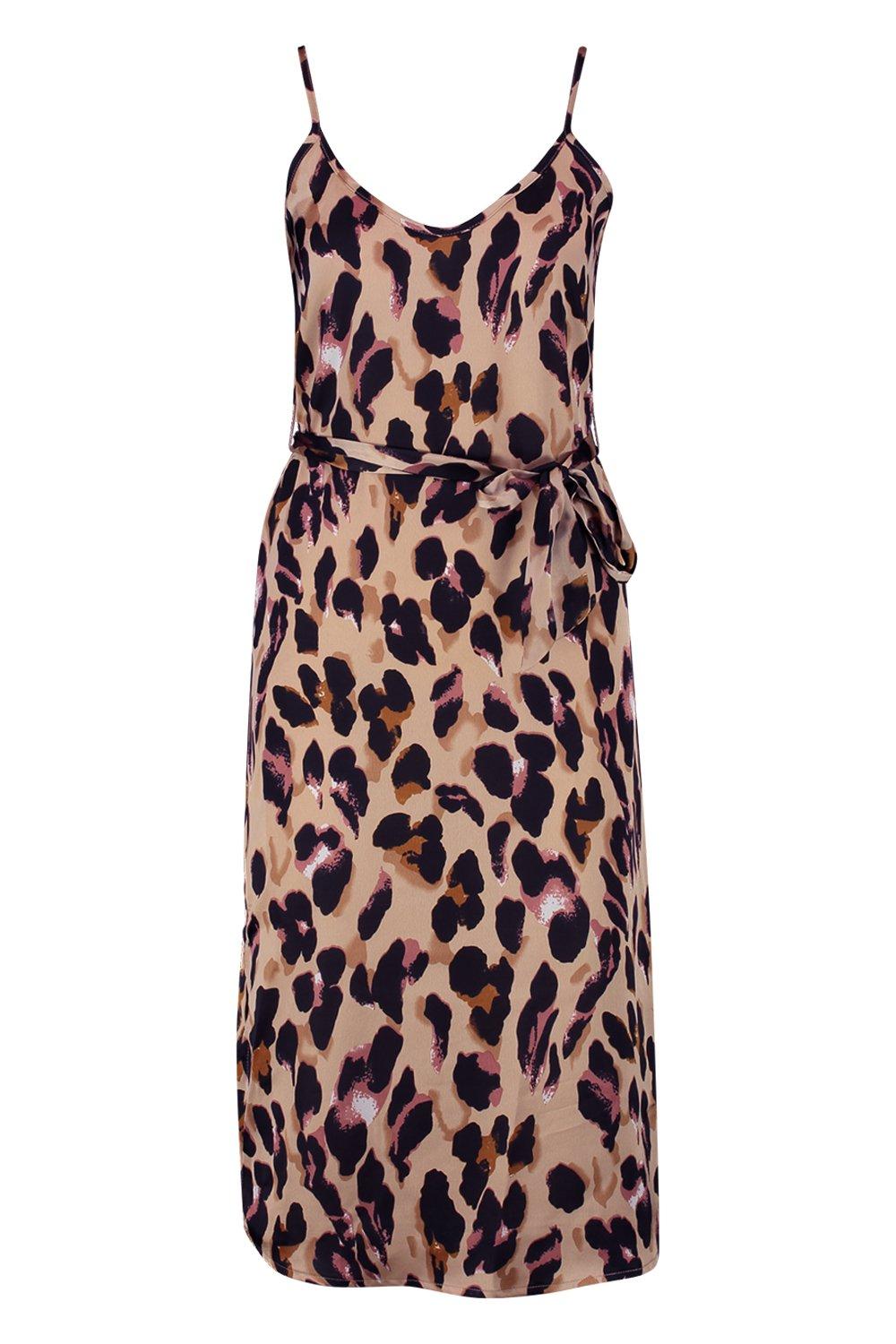 leopard print strappy midi dress