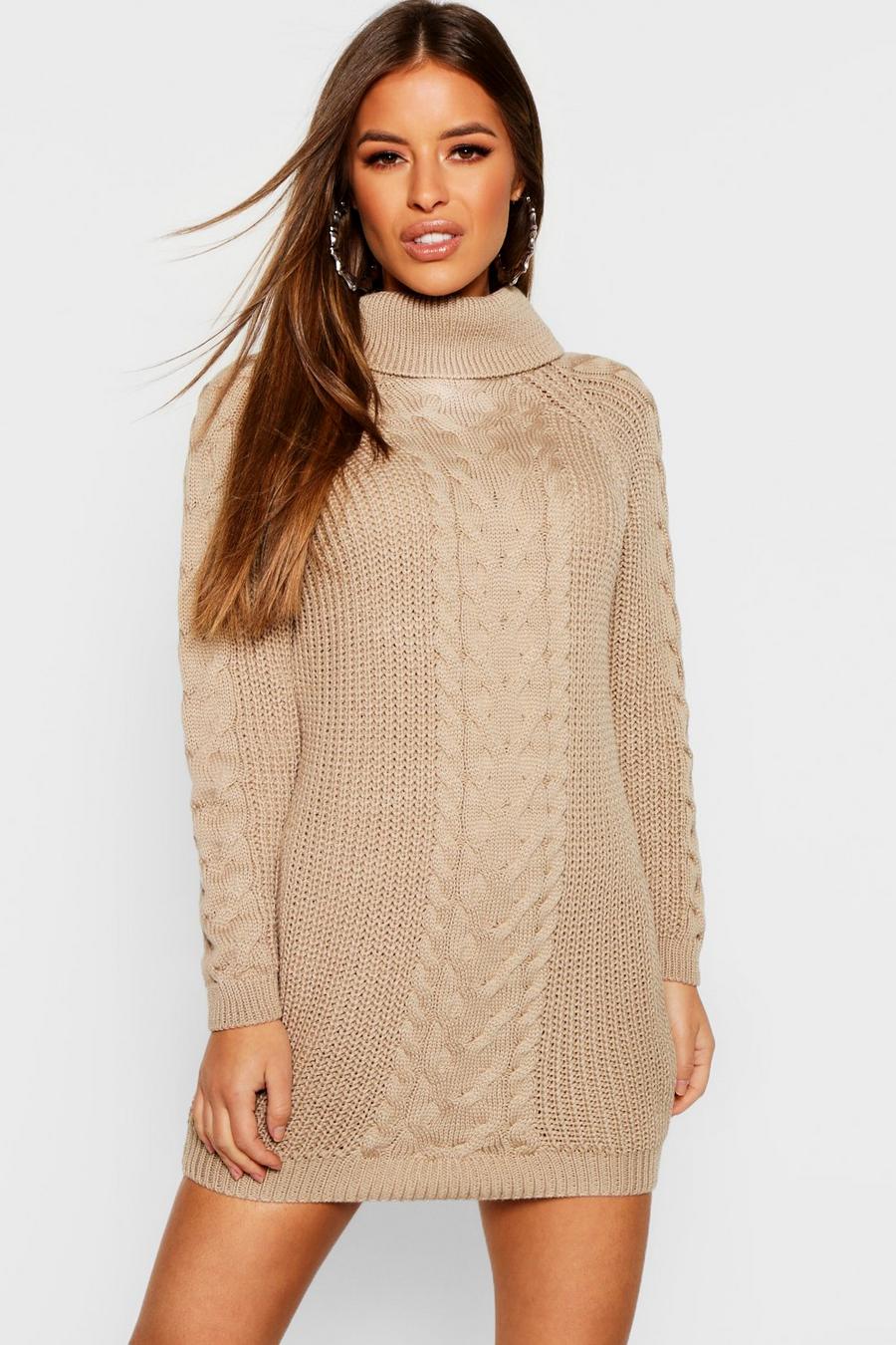 Petite Roll Neck Cable Knit Jumper Dress image number 1