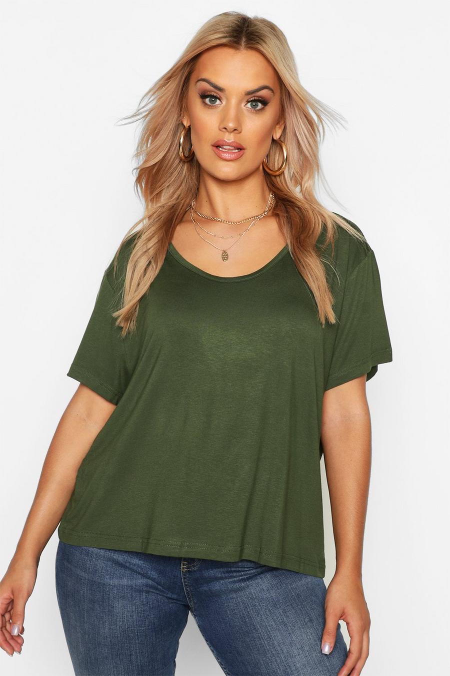 Khaki Plus Super Soft Oversized Basic T-Shirt image number 1