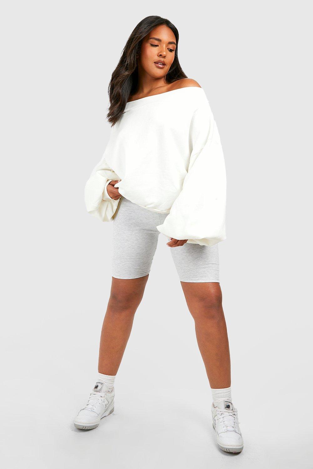 Plus Slash Neck Balloon Sleeve Sweat Sweater