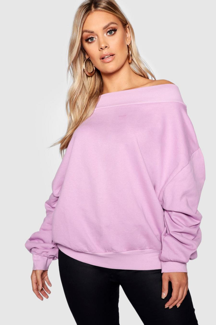 Plus Sweatshirt mit Ausschnitt und Ballon-Ärmeln, Lilac image number 1