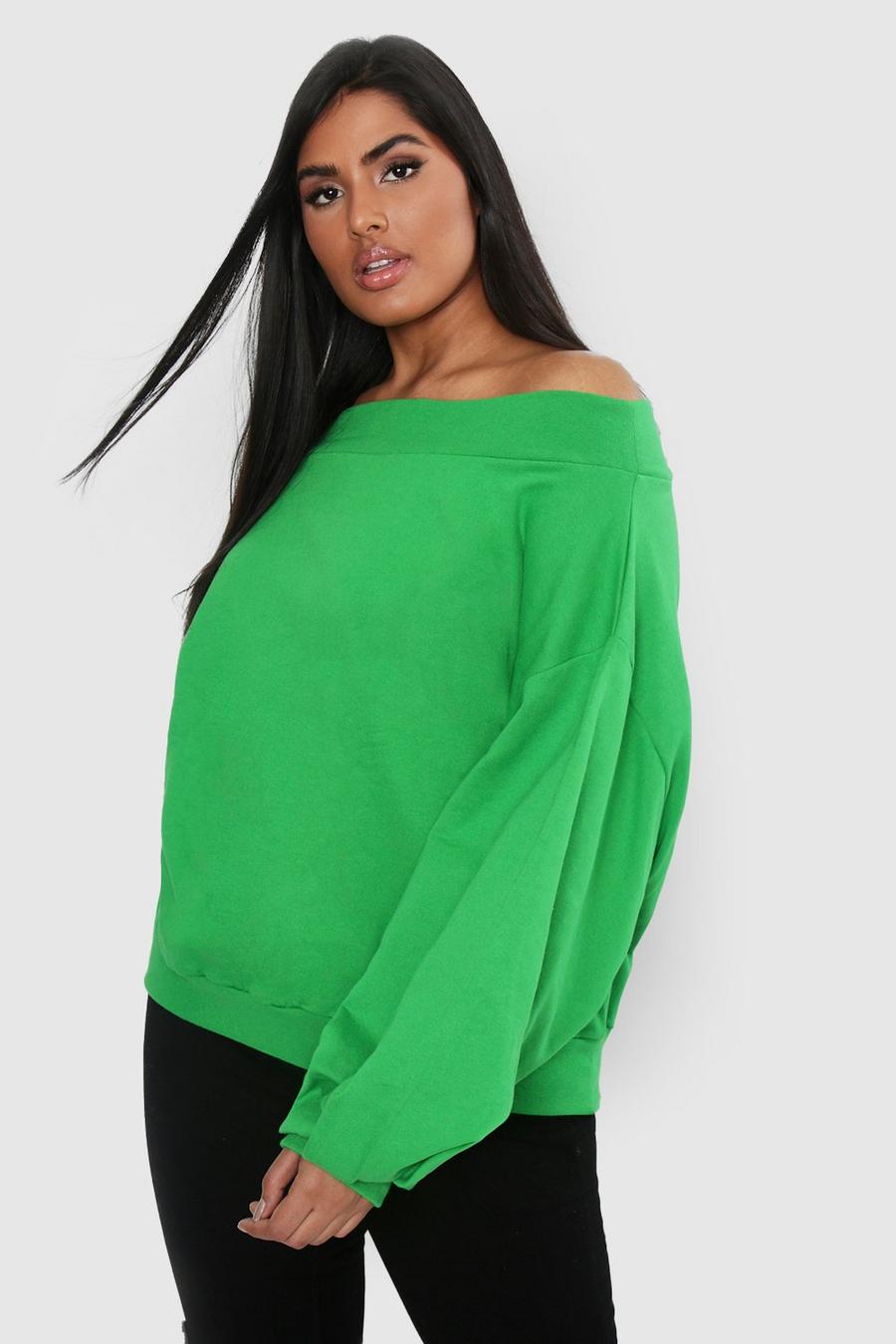 Lime Plus Slash Neck Balloon Sleeve Sweatshirt image number 1