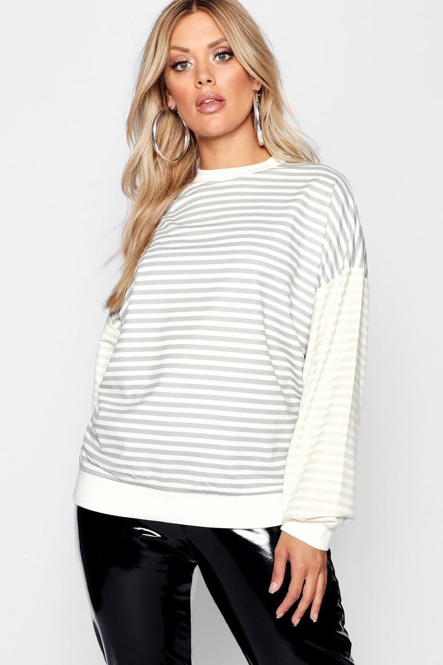 Plus Stripe Contrast Sleeve Boyfriend Sweat image number 1