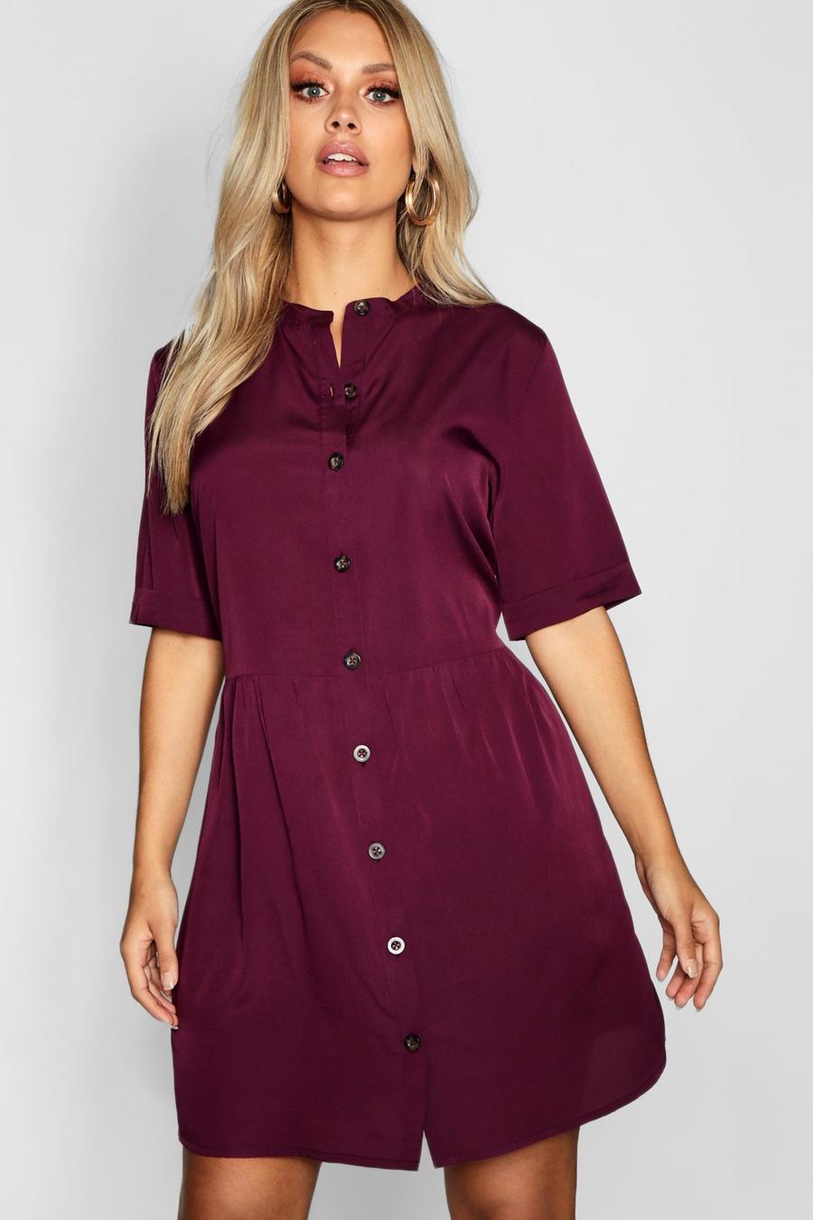 Berry Plus Button Front Smock Dress image number 1