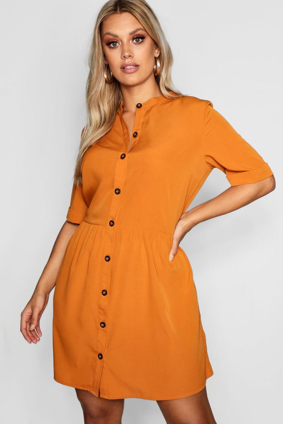 Mustard Plus Button Front Smock Dress image number 1