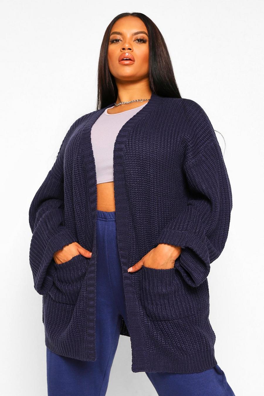 Plus cardigan oversize con taschino frontale image number 1
