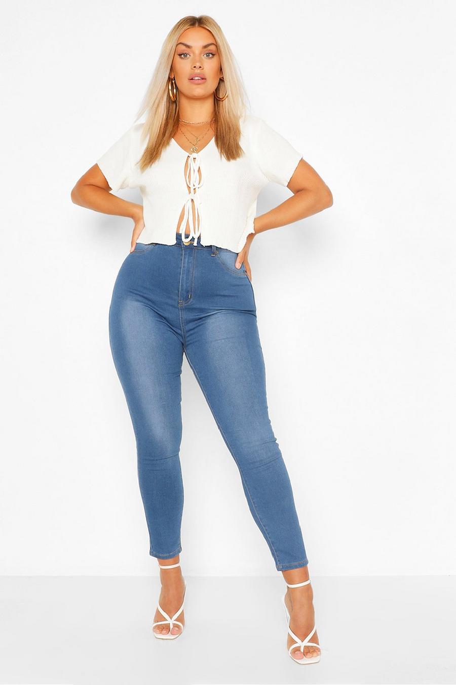 Blue Plus Button Contrast Stretch Jegging image number 1