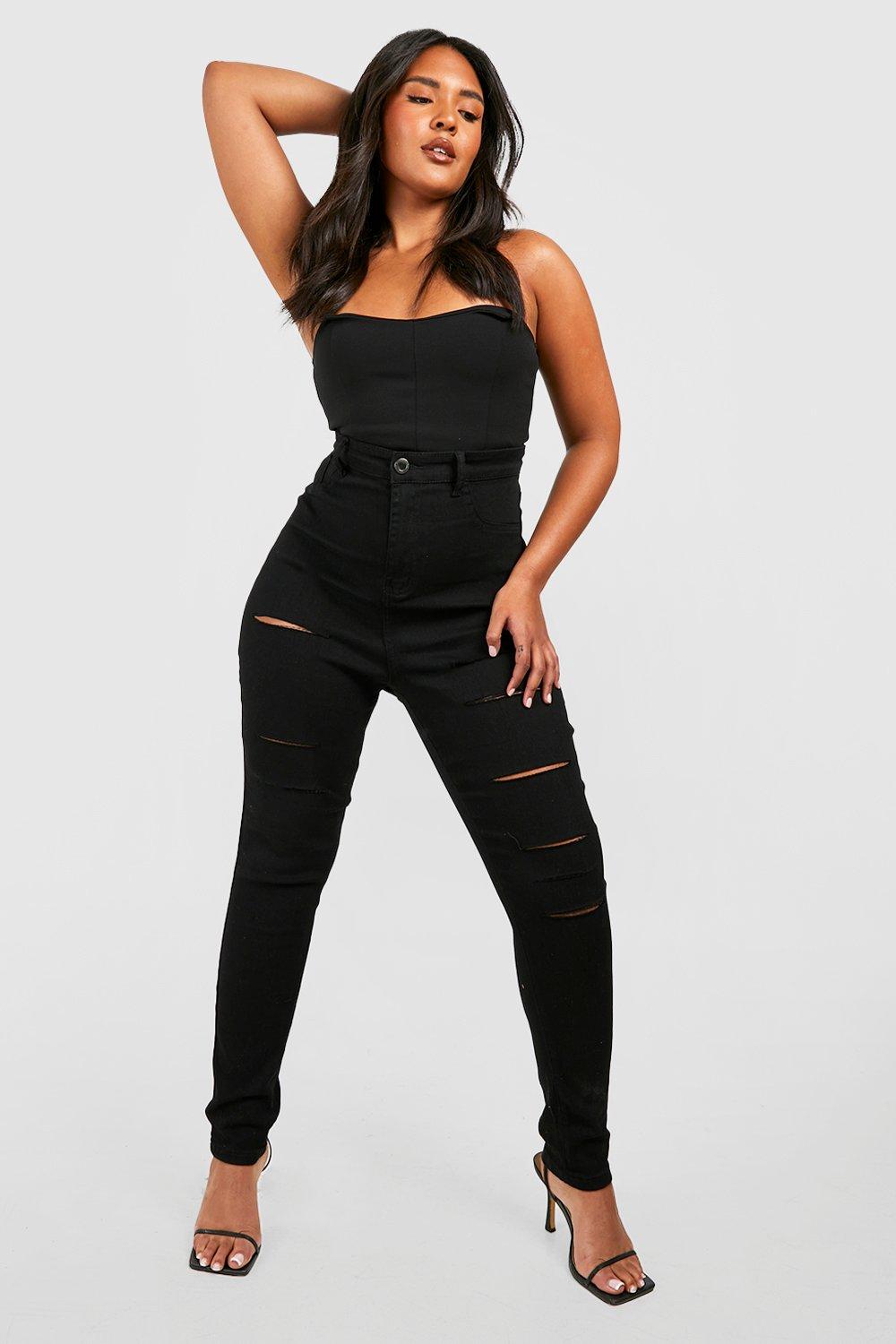 Black ripped jean leggings sale