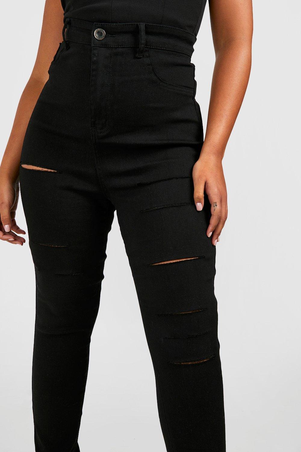 Boohoo black ripped jeans sale