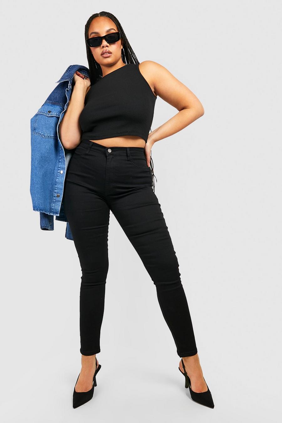 Black Plus Super High Waisted Power Stretch Skinny Jeans image number 1