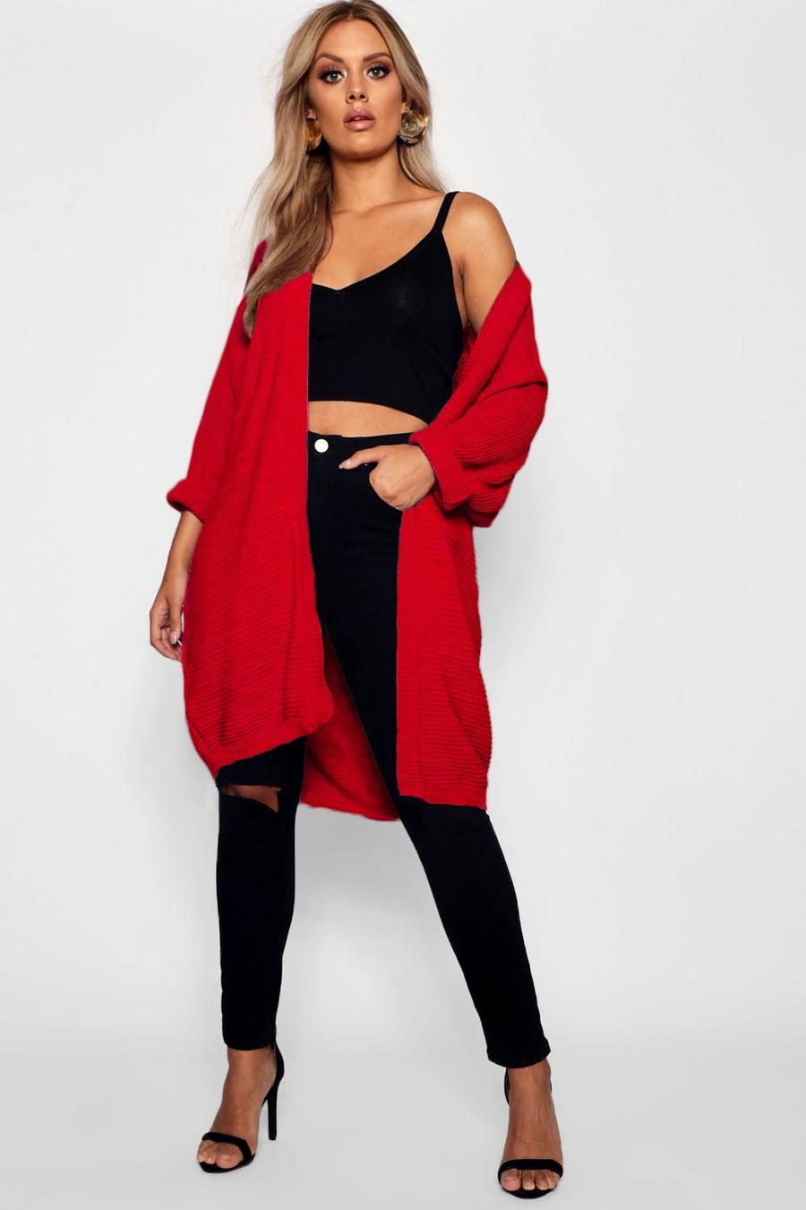 Red Plus - Ribbstickad oversize cardigan image number 1