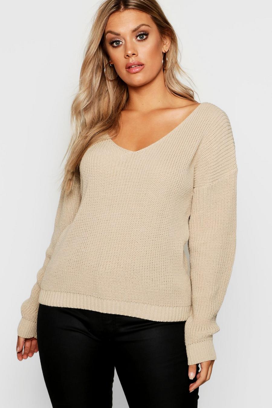 Plus Oversized V Neck Jumper image number 1