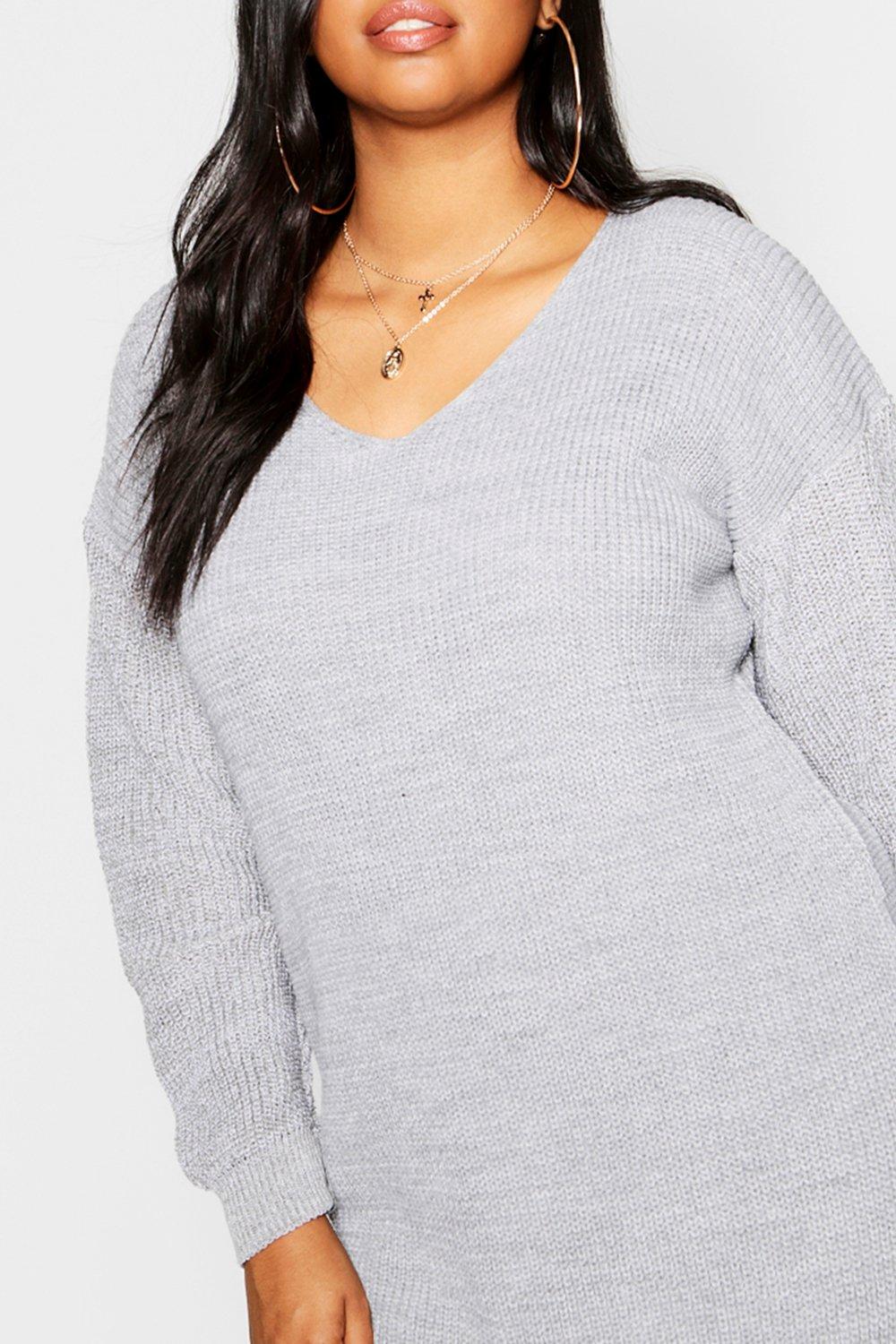 Grande taille Robe pull courte col en V