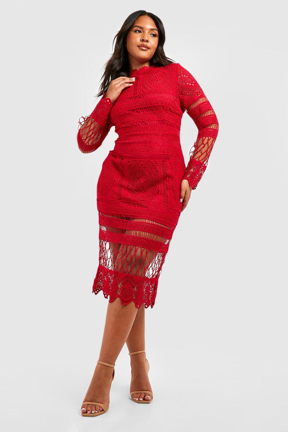 Plus lace panelled midi sale dress