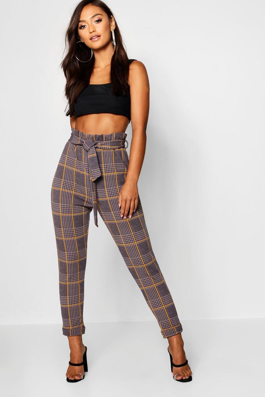 Women's Petite Dogtooth Check Belted Trouser | Boohoo UK