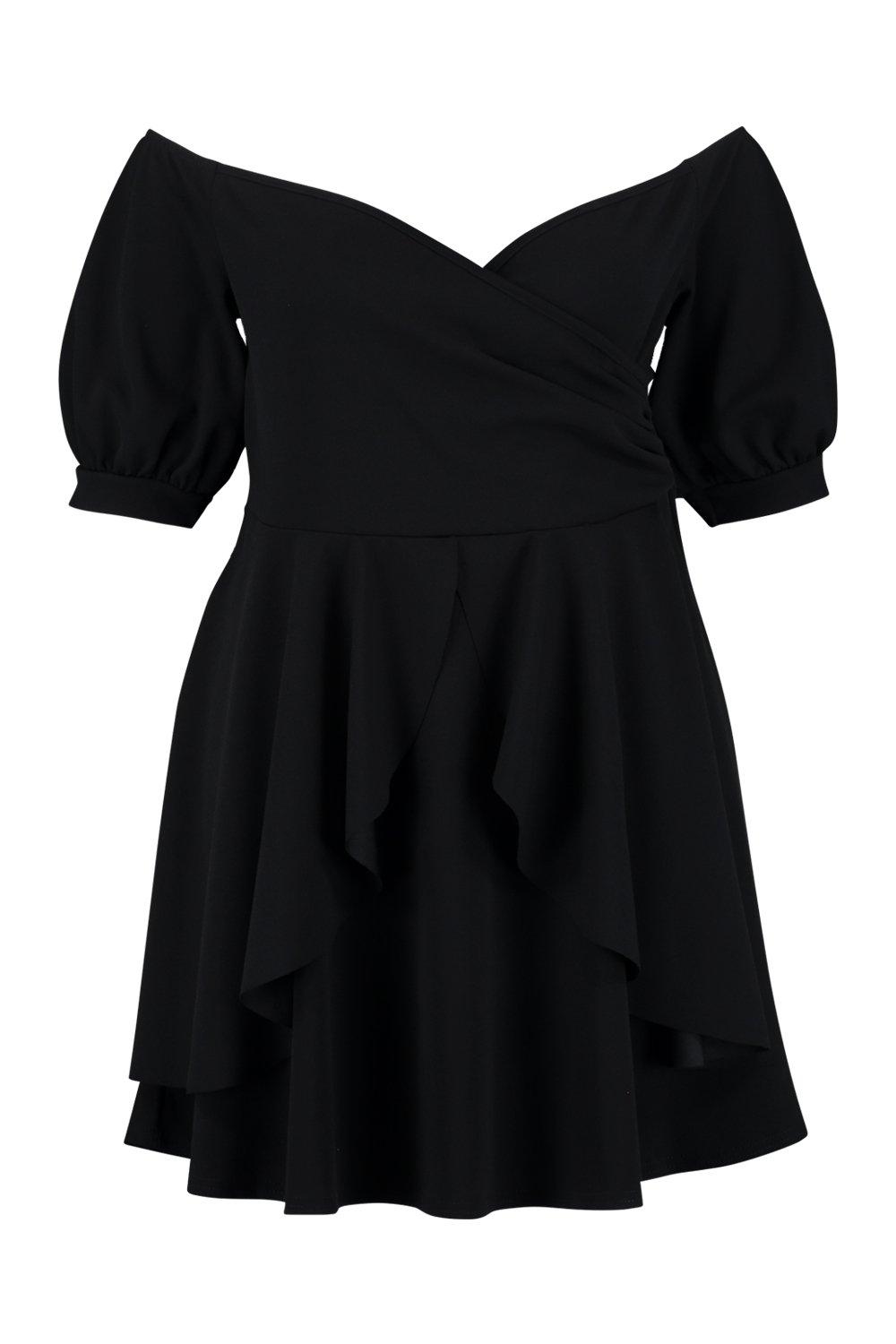 plus bardot ruffle skater dress