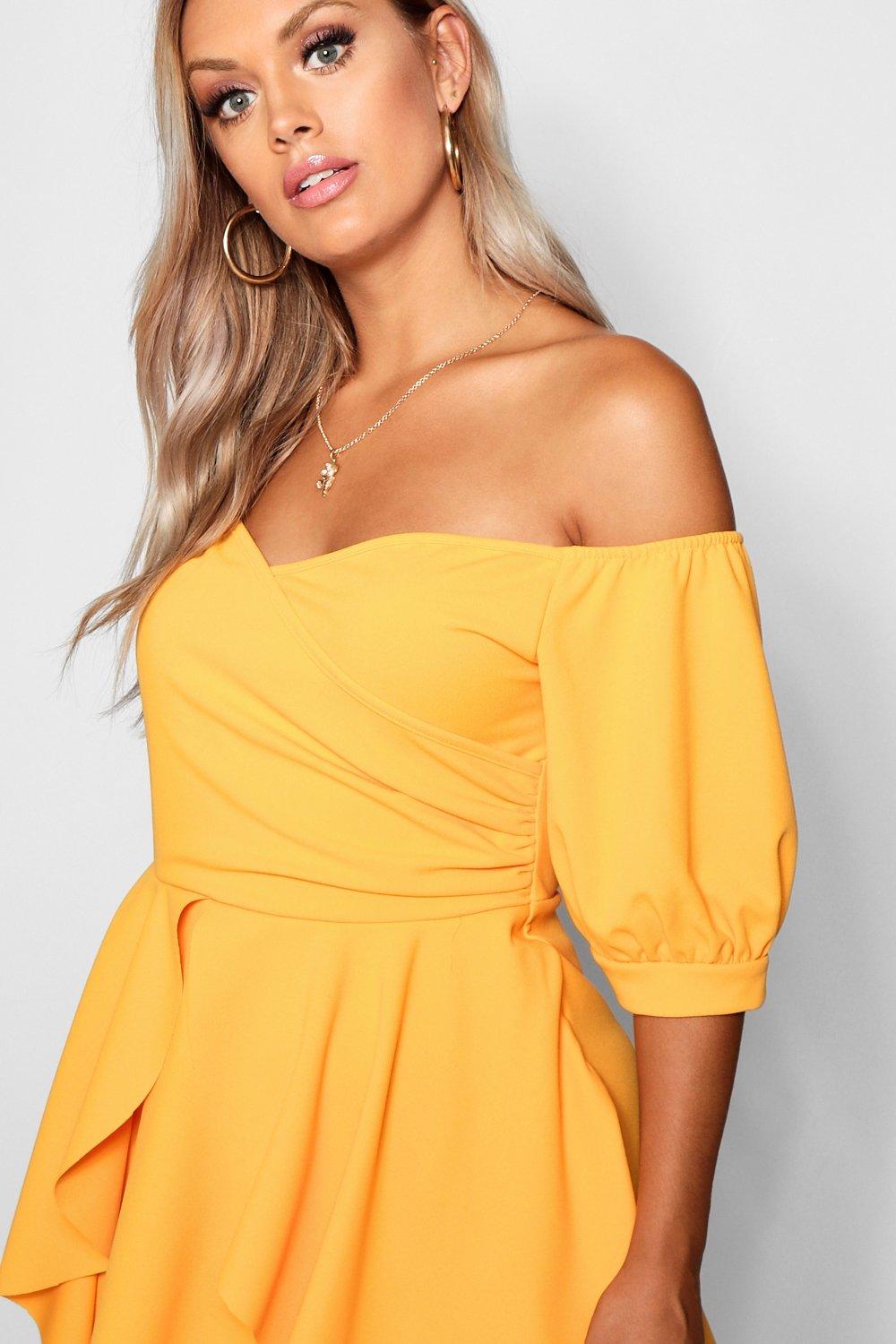 plus bardot ruffle skater dress