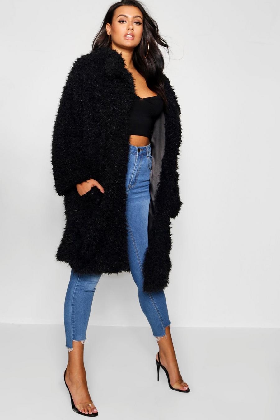 Black Plus Long Sleeve Faux Fur Coat image number 1