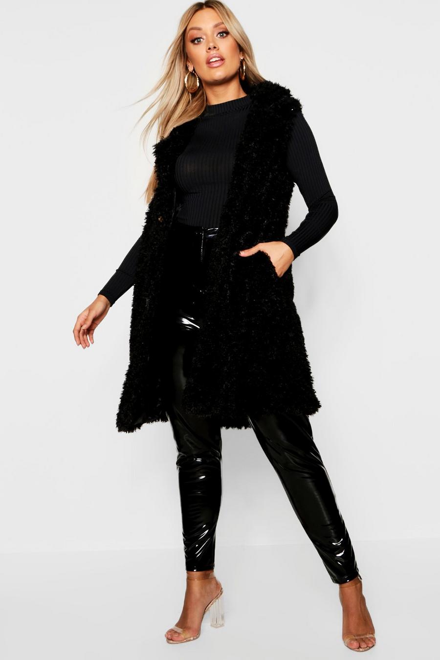 Black Plus Shaggy Faux Fur Vest image number 1