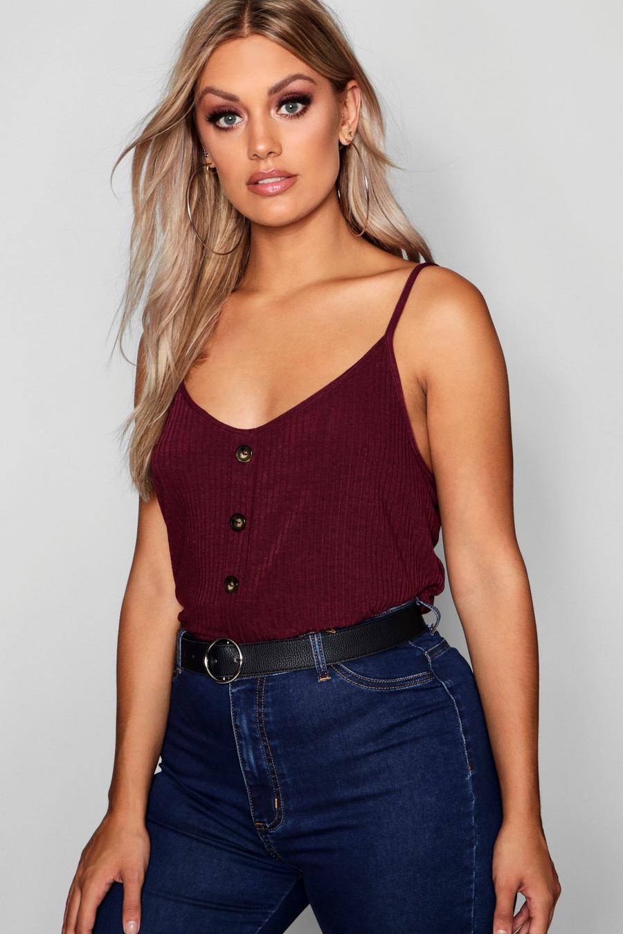 Berry Plus  Ribbed Button Cami Top image number 1