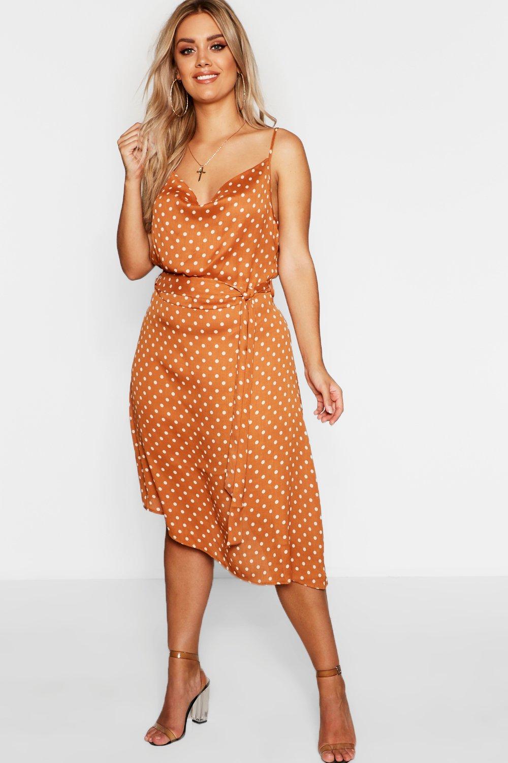 polka dot cowl neck dress