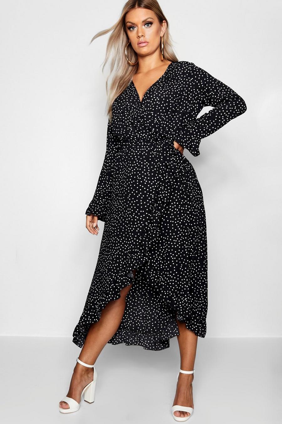 Women's Plus Wrap Spot Midi Dress | Boohoo UK