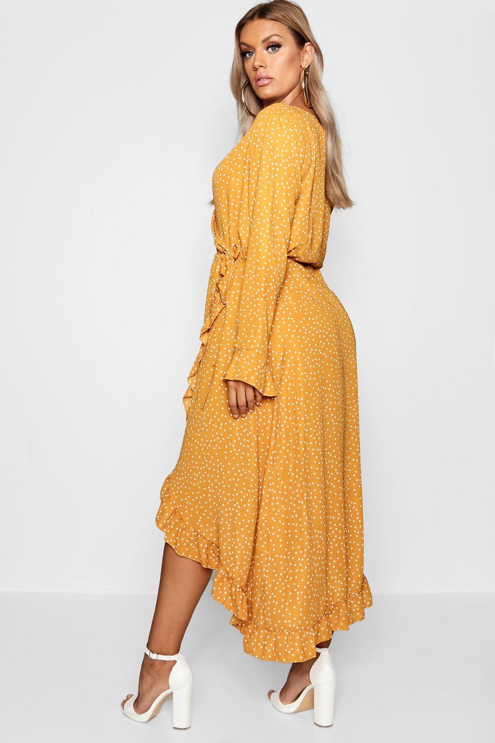 Boohoo plus metallic spot wrap midi dress hotsell