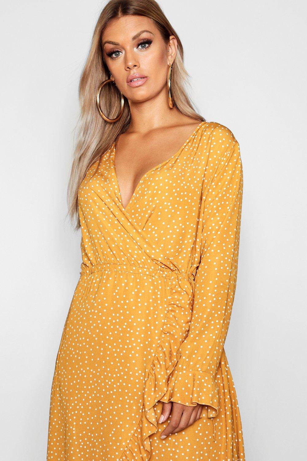 Boohoo plus metallic outlet spot wrap midi dress