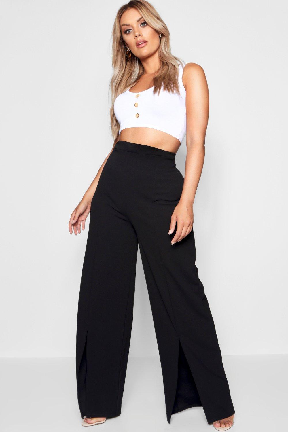 black wide leg split trousers