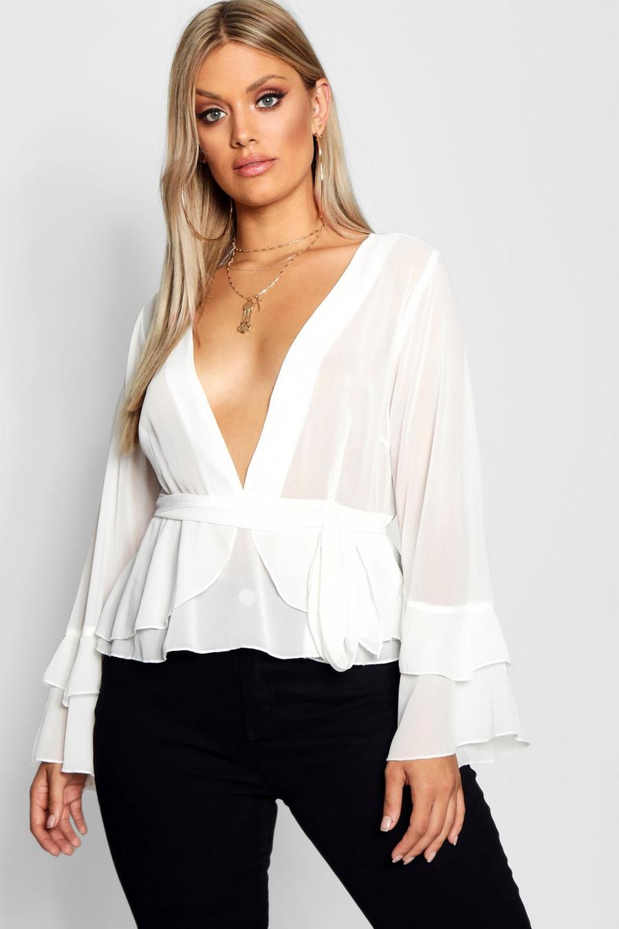 Ivory Plus Plunge Knot Wrap Blouse image number 1