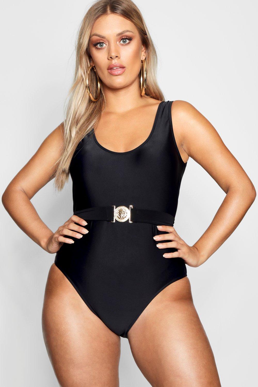 Black Lion Belted Swimsuit, Swimwear