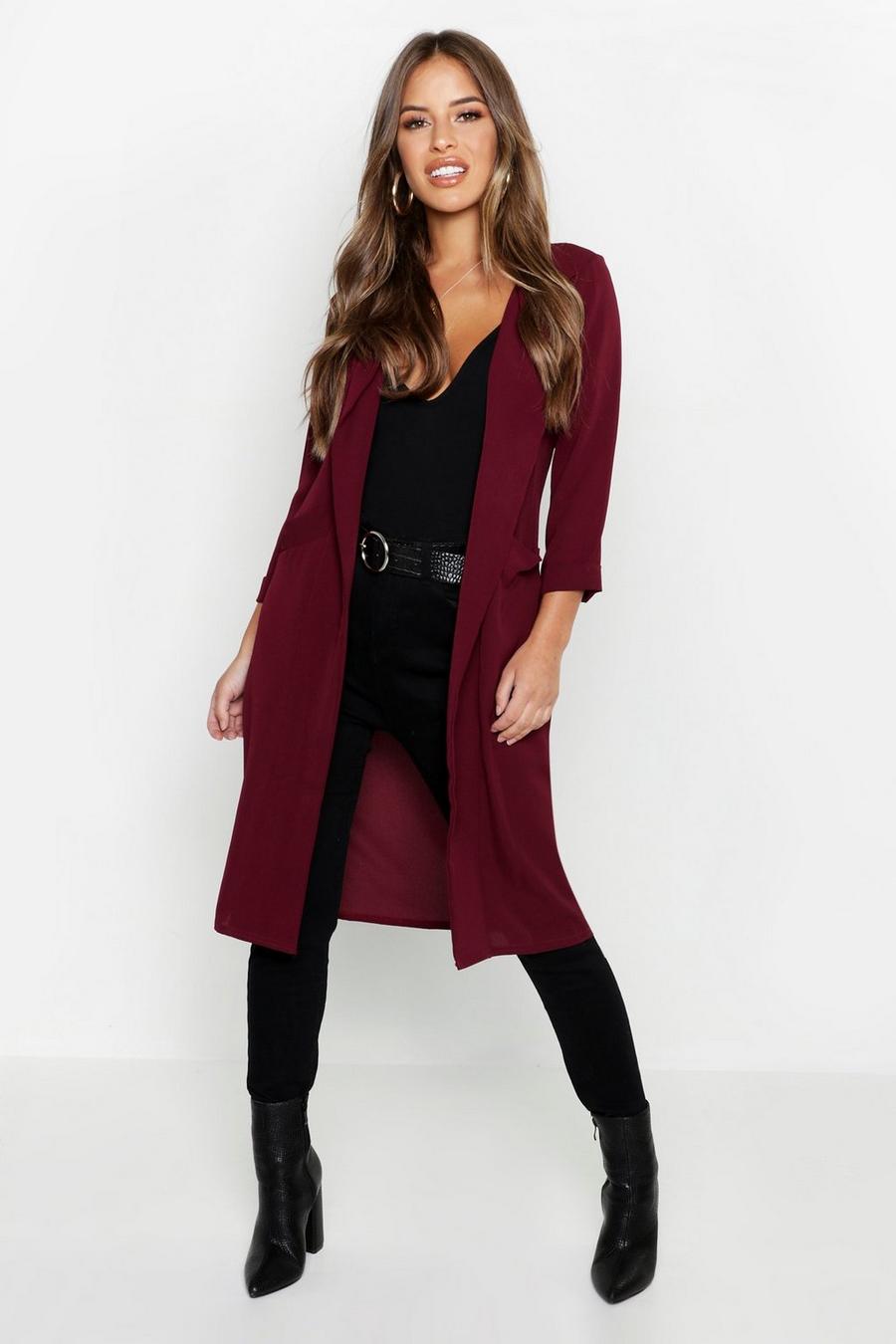Berry Petite Woven Duster Coat image number 1
