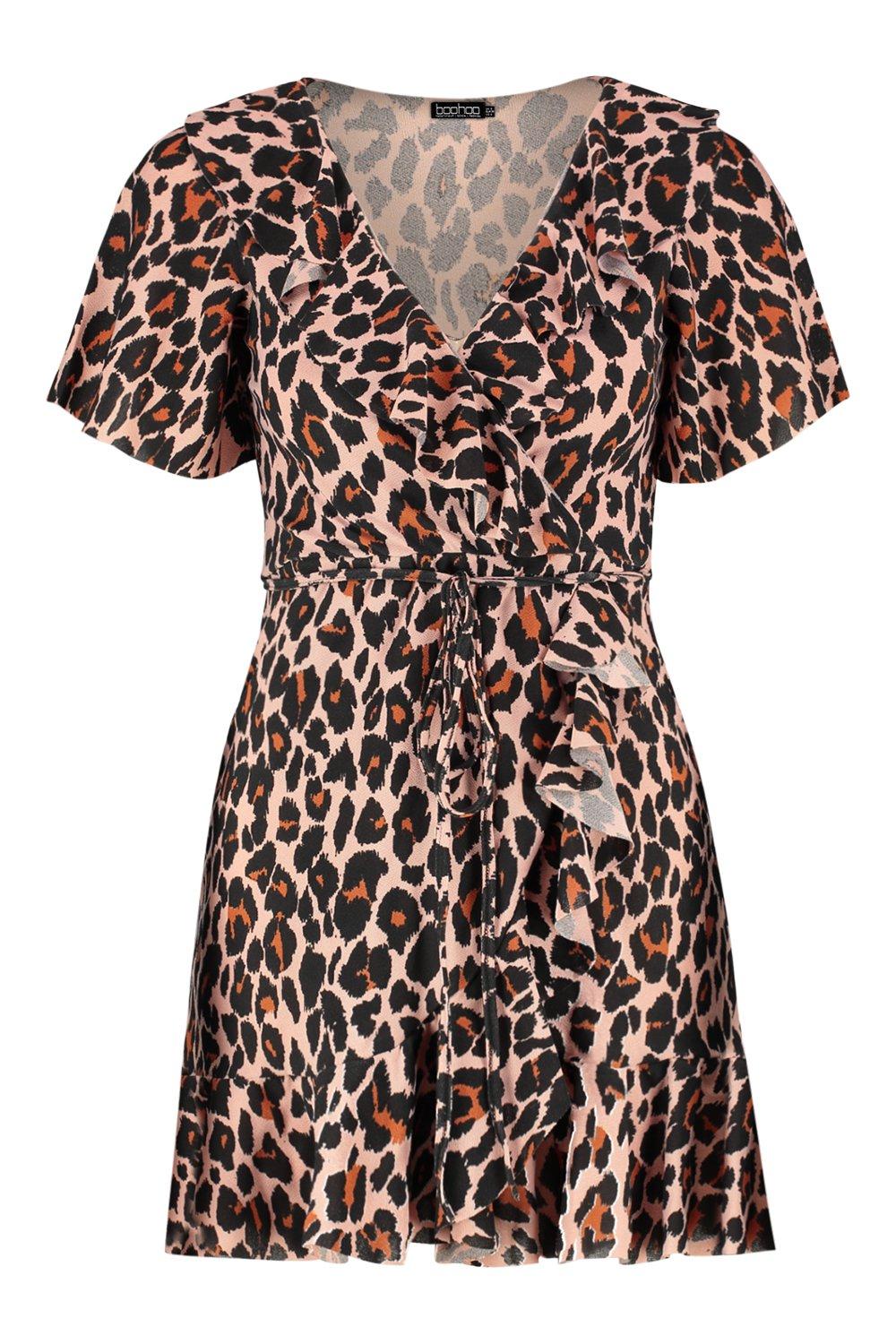 leopard print wrap dress boohoo