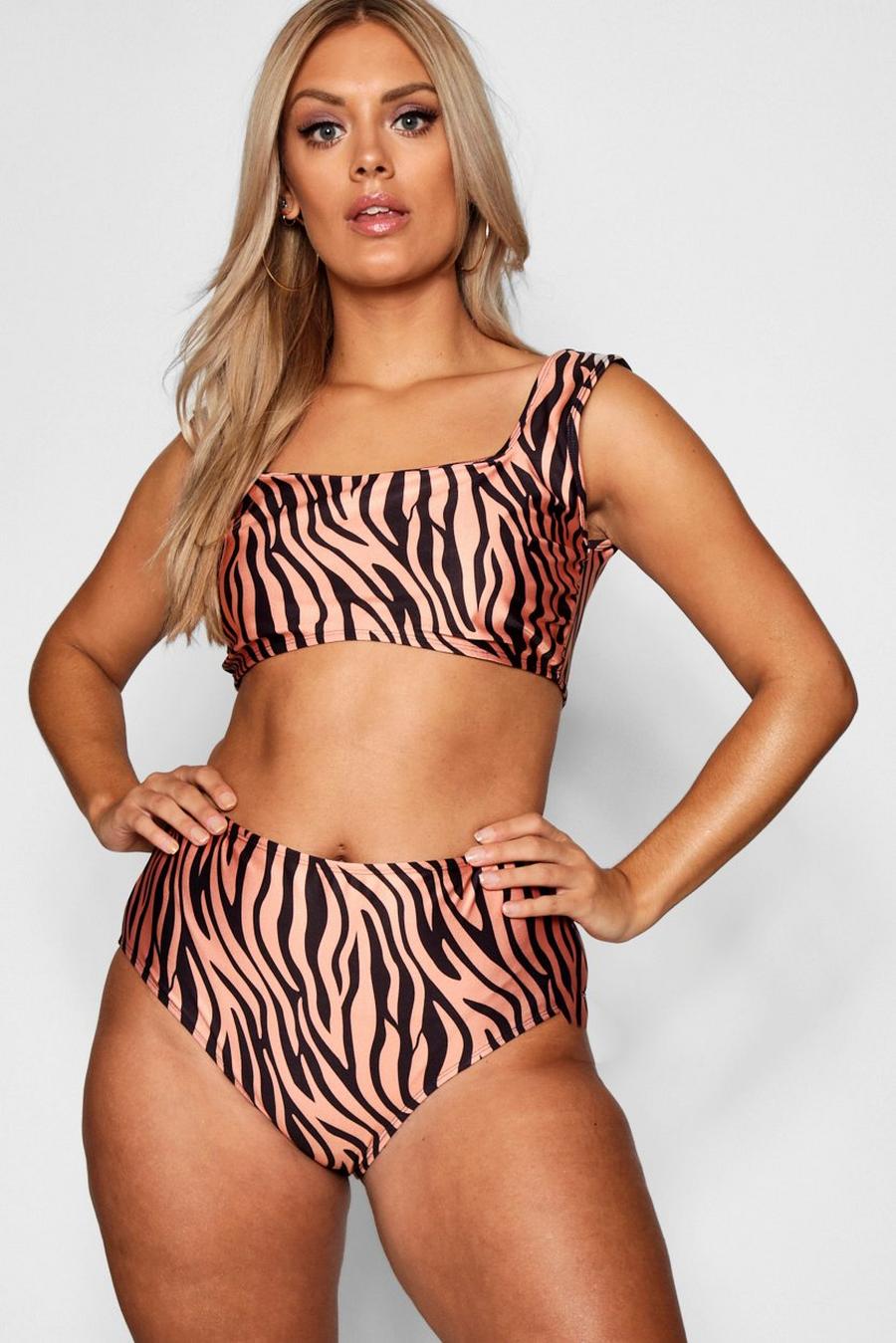 Plus Bikini mit Tiger-Print image number 1