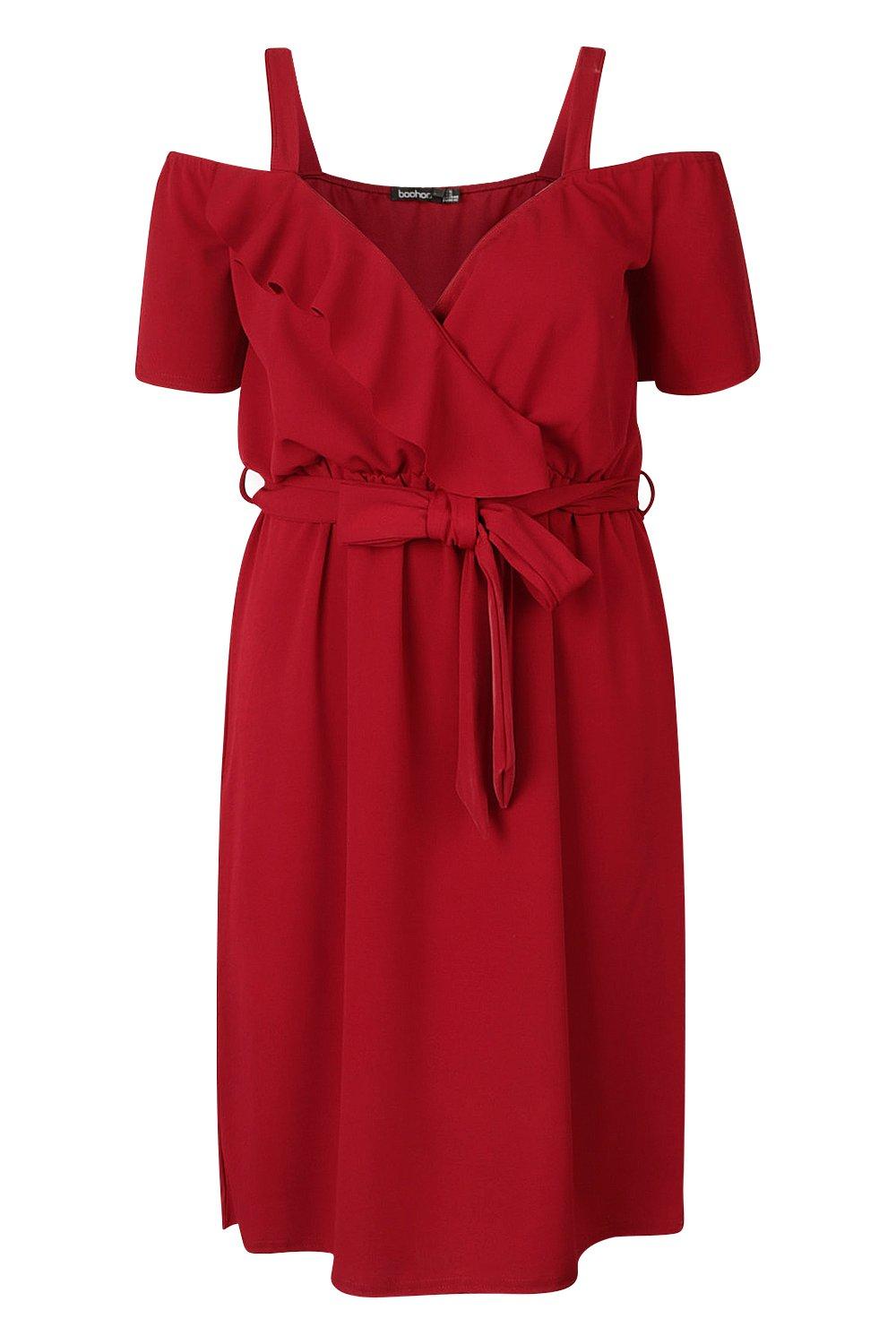 plus plunge ruffle belt midi dress