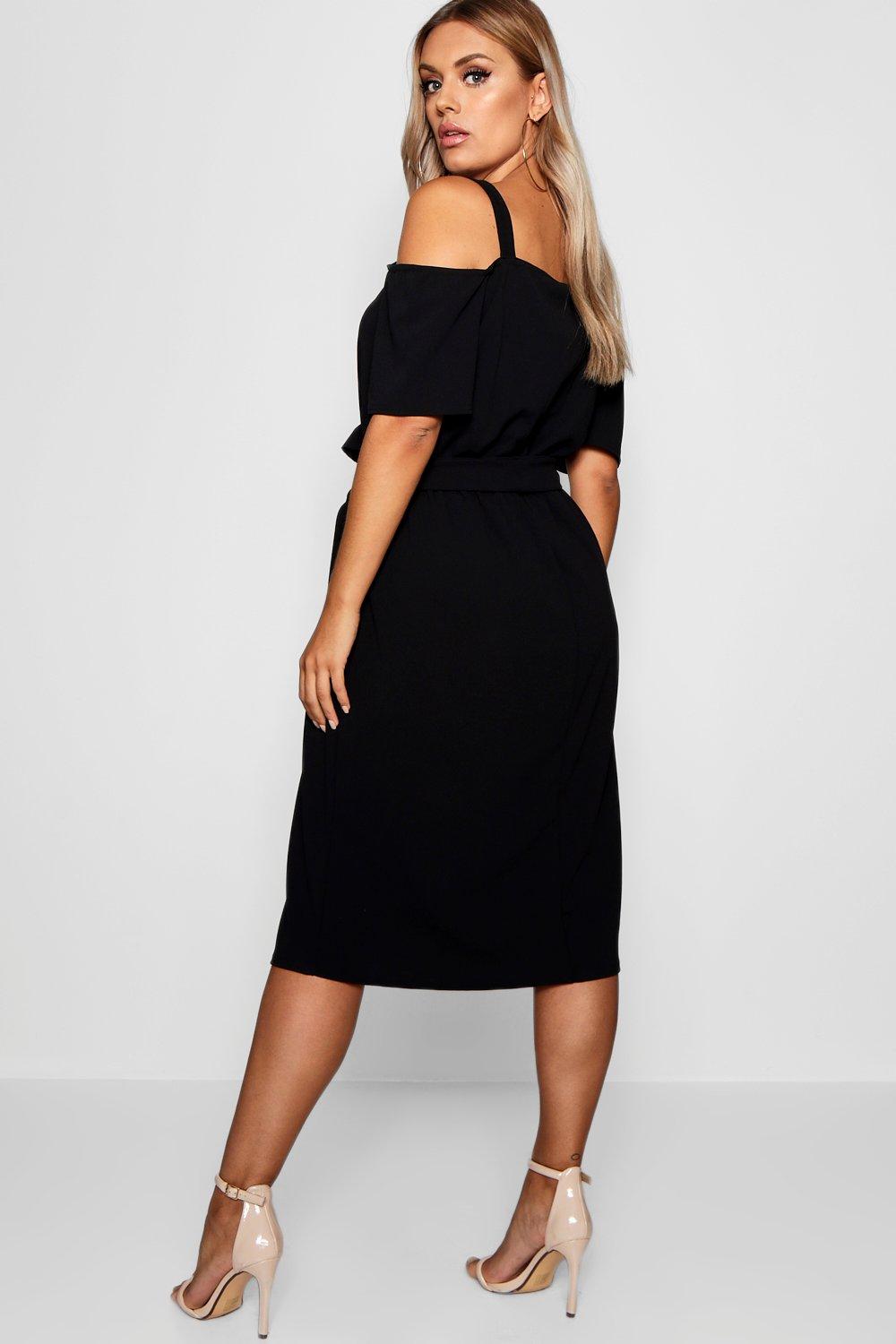 Plus plunge ruffle 2025 belt midi dress