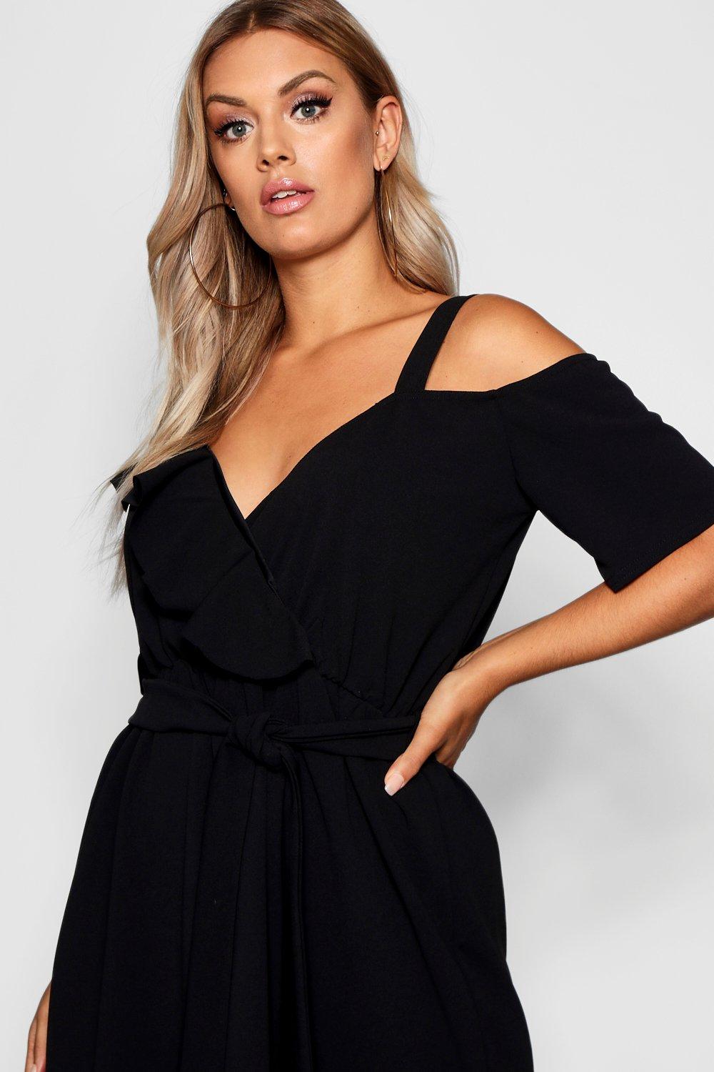 Plus plunge ruffle belt midi dress sale