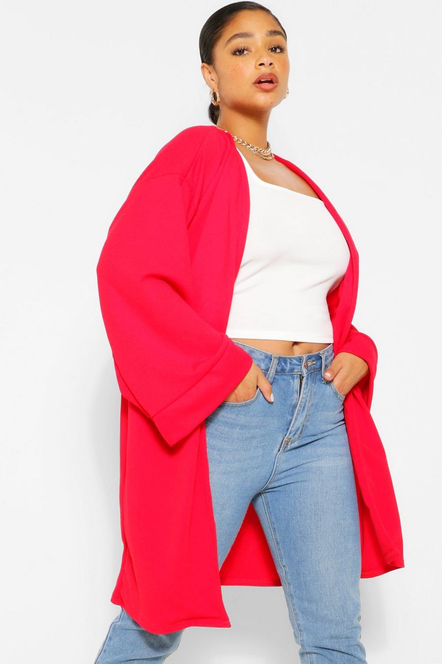 Red Plus Kimono Sleeve Duster Coat image number 1