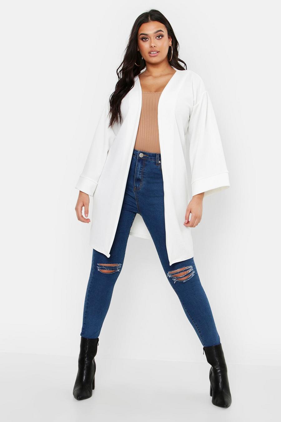 White Plus Kimono Sleeve Duster Coat