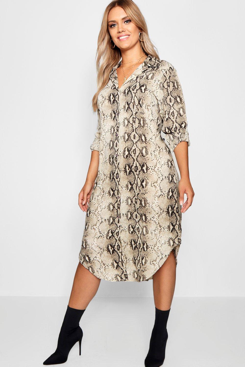 boohoo snake print shirt dress