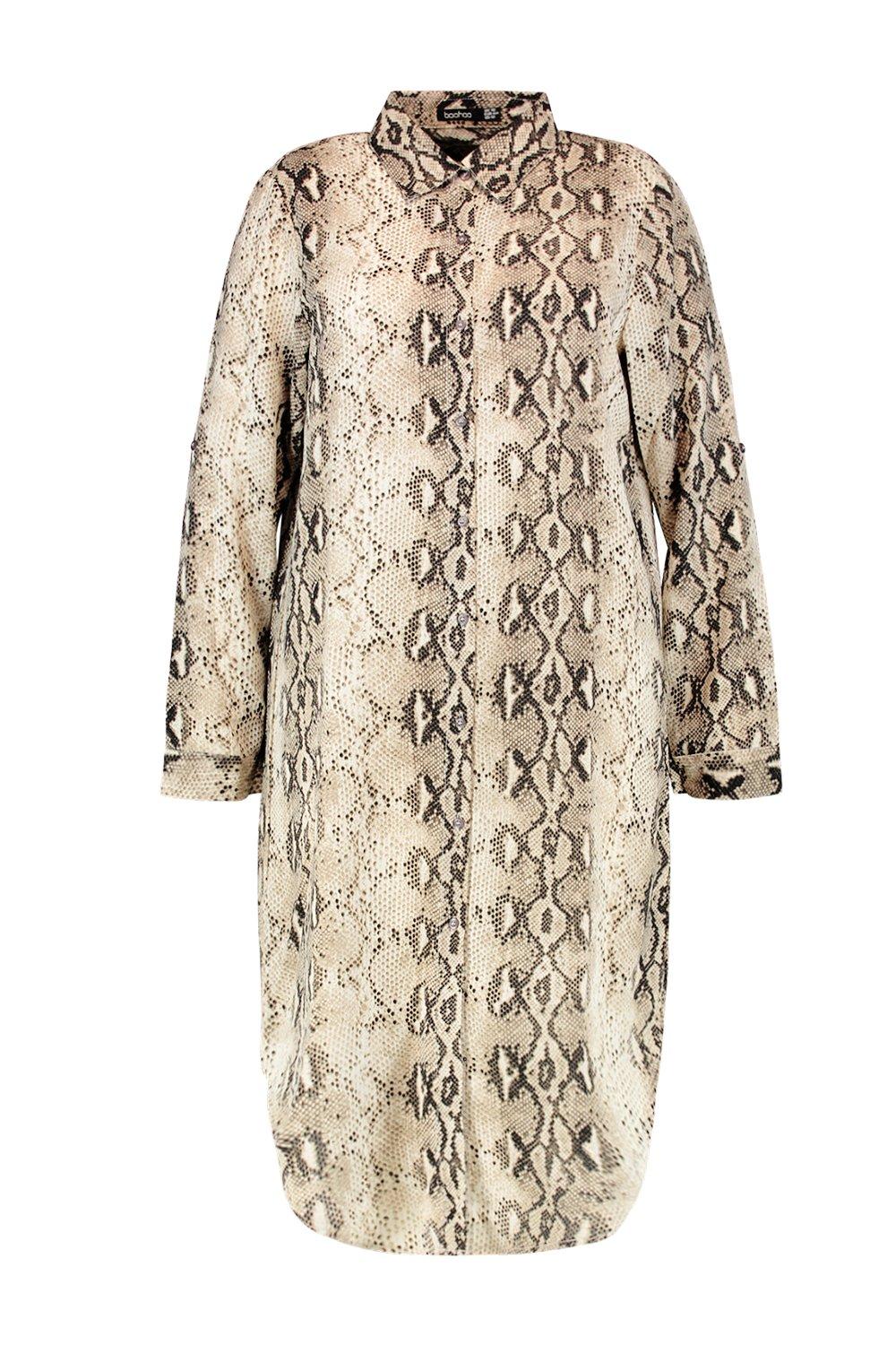 snake print shirt dress boohoo