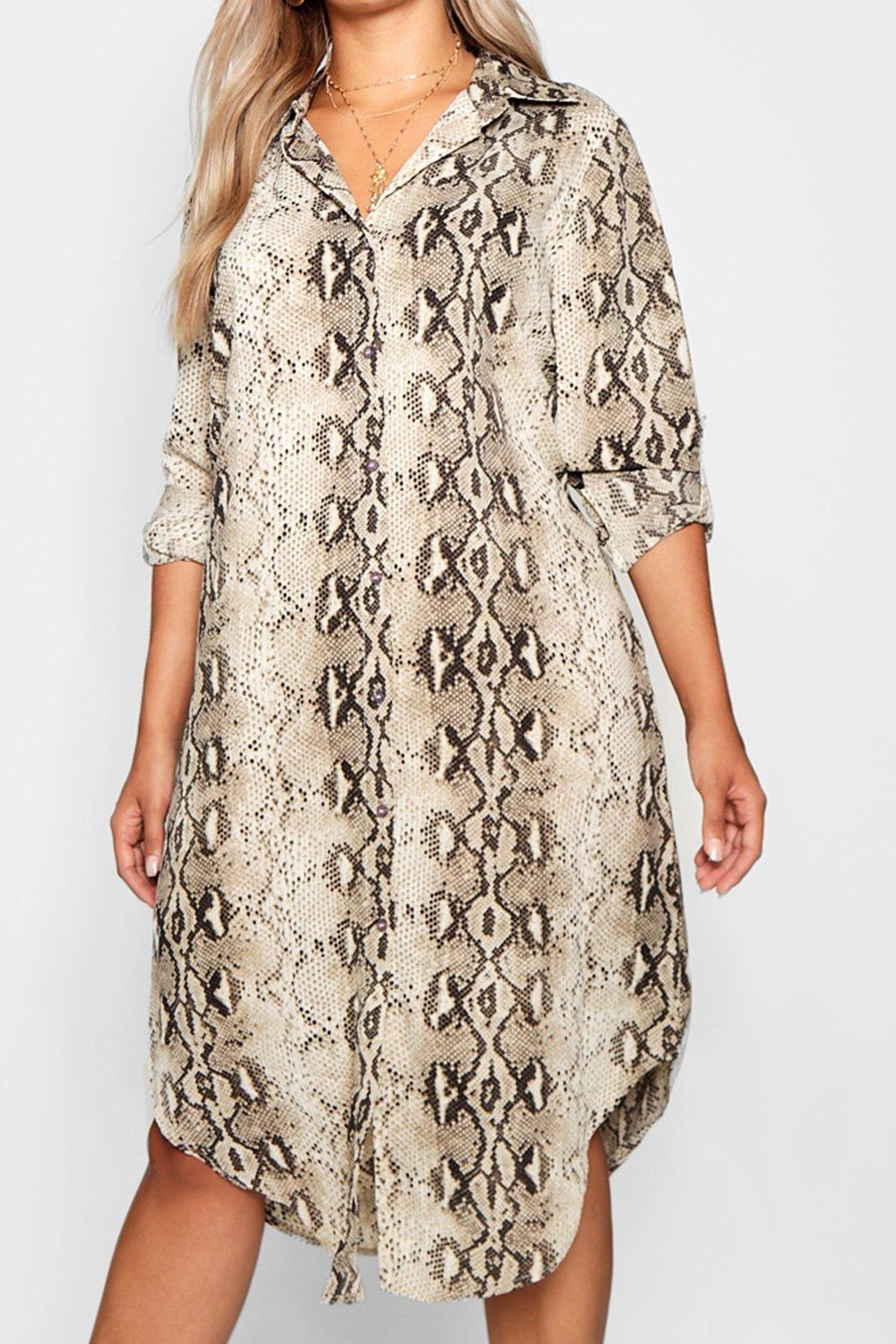 snake print shirt dress boohoo