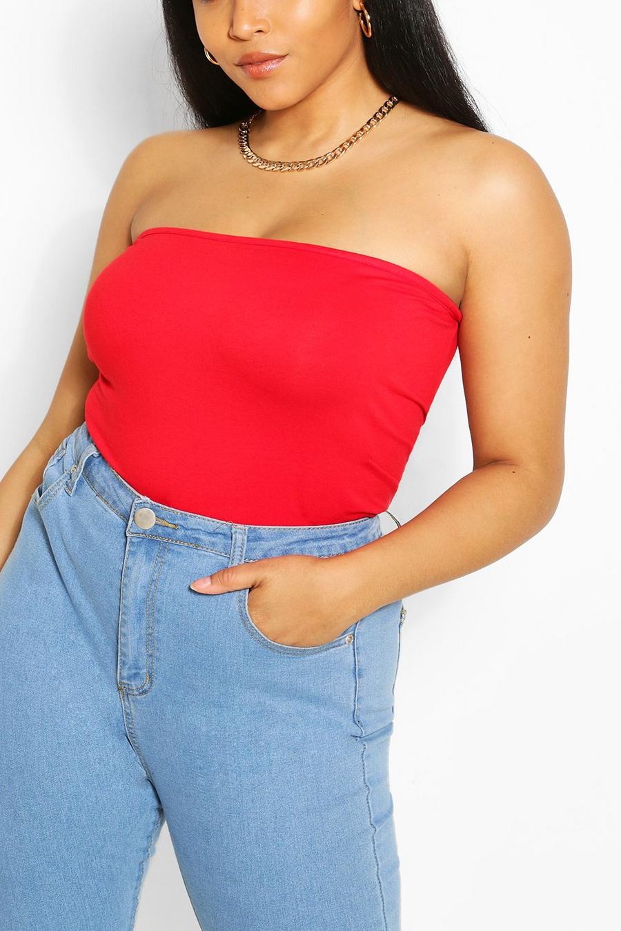 Red Plus Basic Jersey Knit Tube Top image number 1