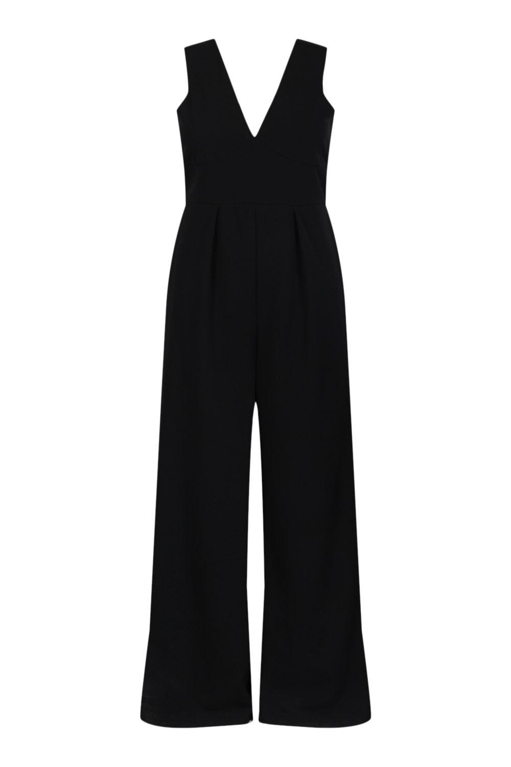 boohoo Plus Plunge Wide Leg Jumpsuit Black Size 24