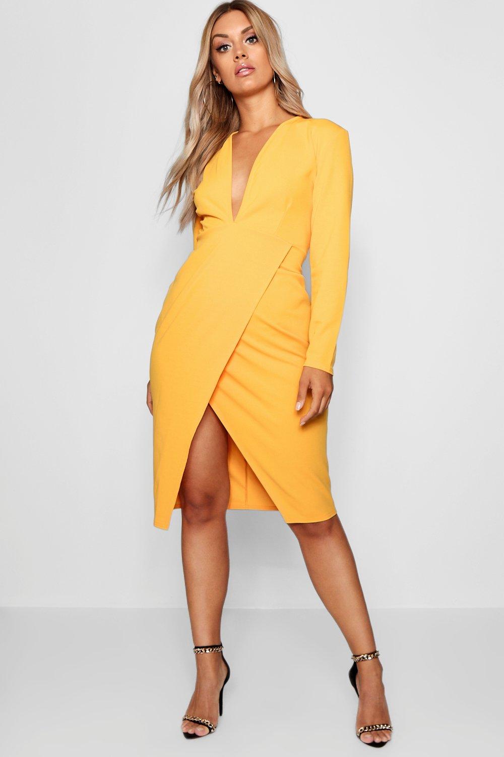 plunge wrap midi dress