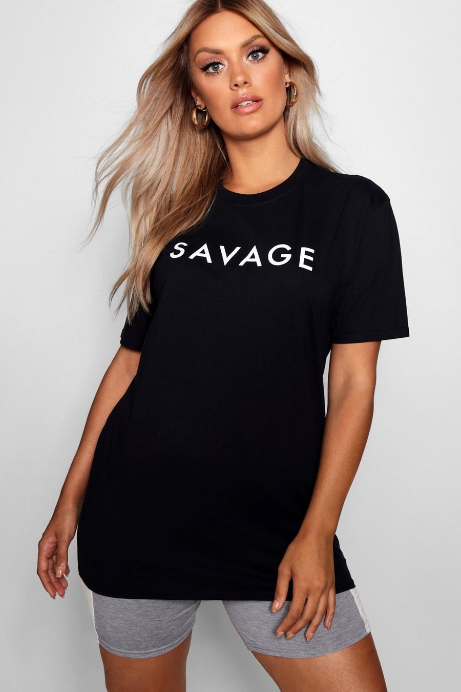 Plus T-Shirt mit Savage Slogan image number 1